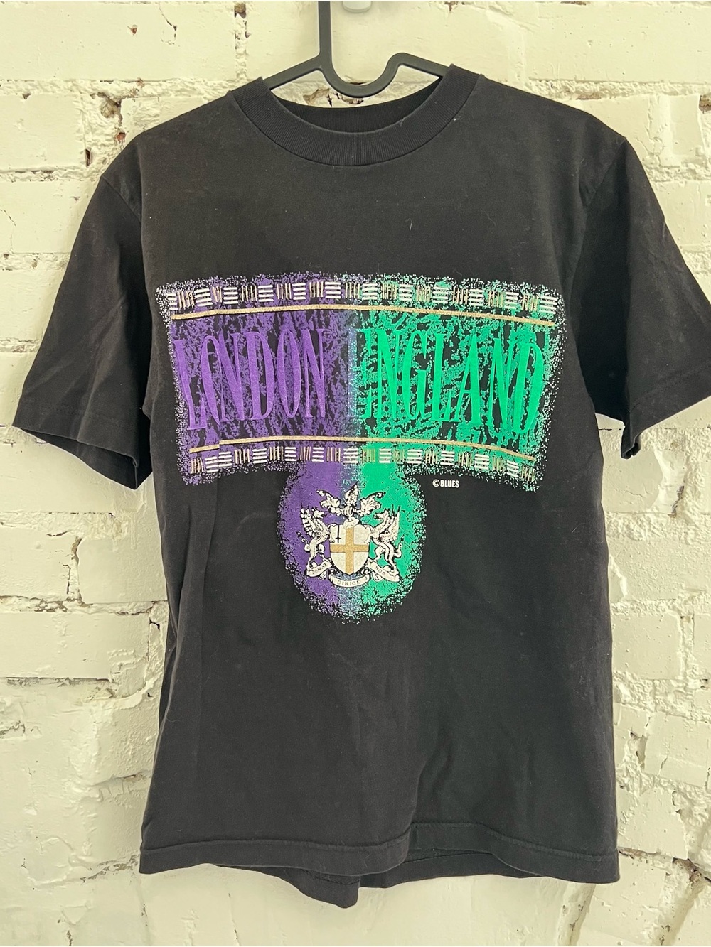 Vintage 90s London England Graphic Tee - Black with Purple & Green